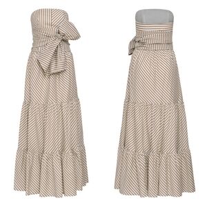 Andres Otalora Carey Strapless Striped Cotton Poplin Midi Dress